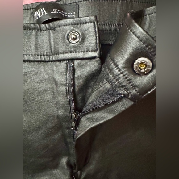 ZARA Woman Slim Fit High-Waist Waxed Faux-Leather Black Jeans, Size Small - Picture 11 of 14